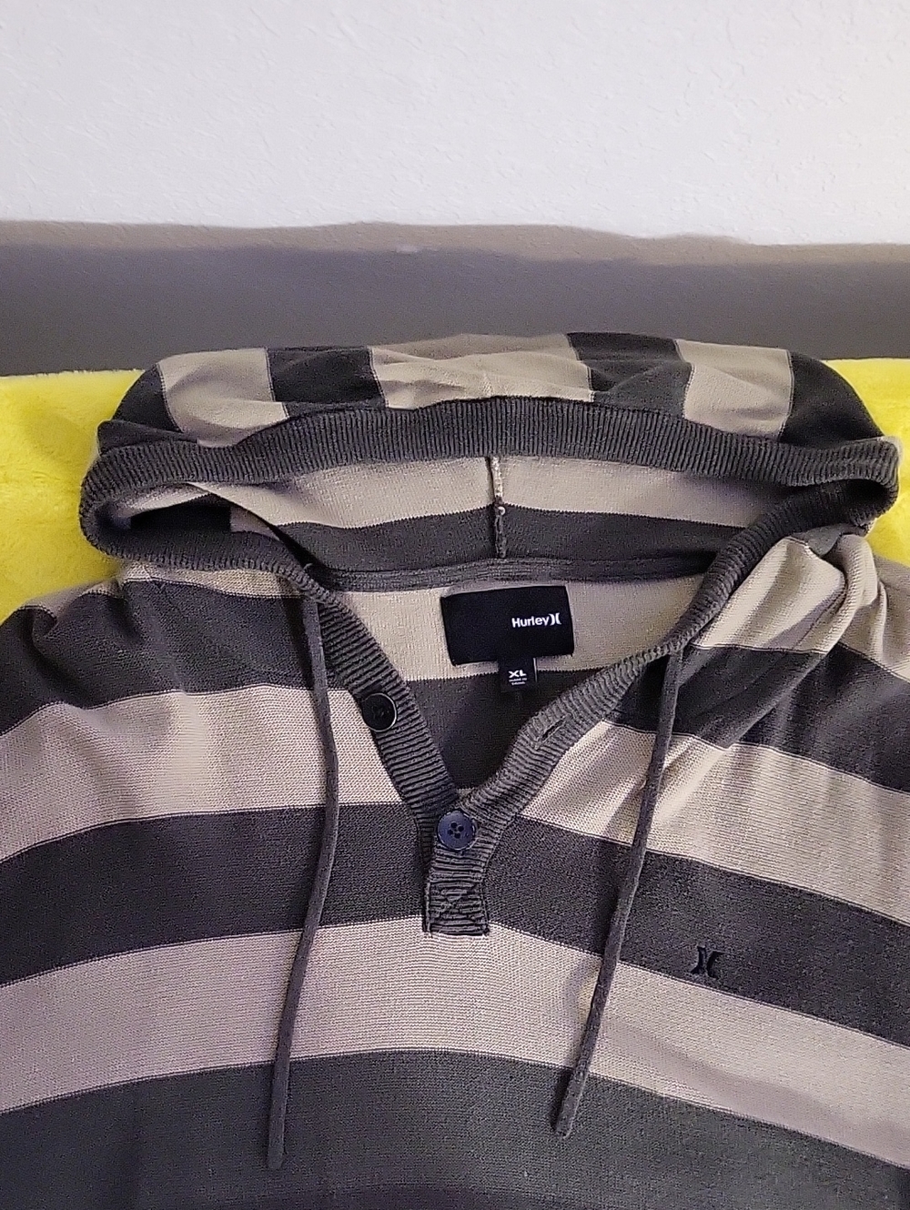 Hurley Striped Hooded Henley Pullover in Gray and Cream